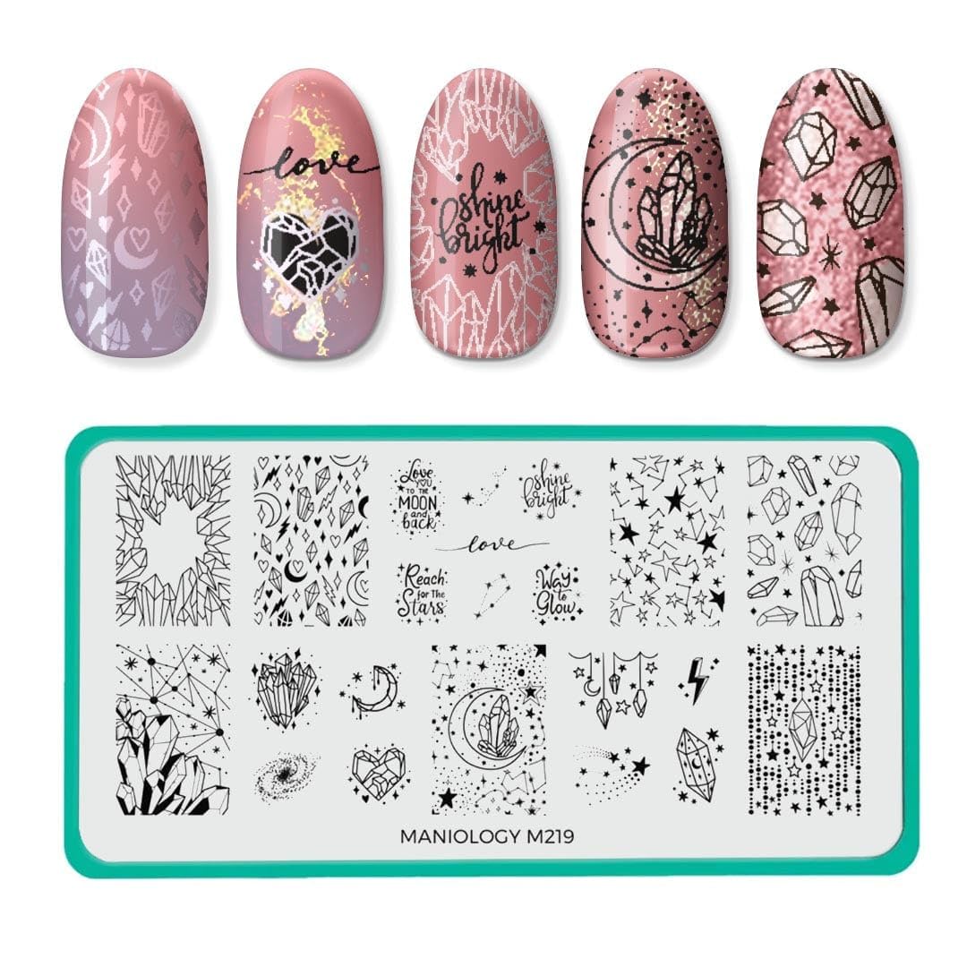 Maniology Crystal Galaxy Nail Stamping Starter Kit | Celestial Nail Art with Crystal-Inspired Galaxy Designs – with Stamping Plate, Polish, Top Coat, Stamper & Scraper