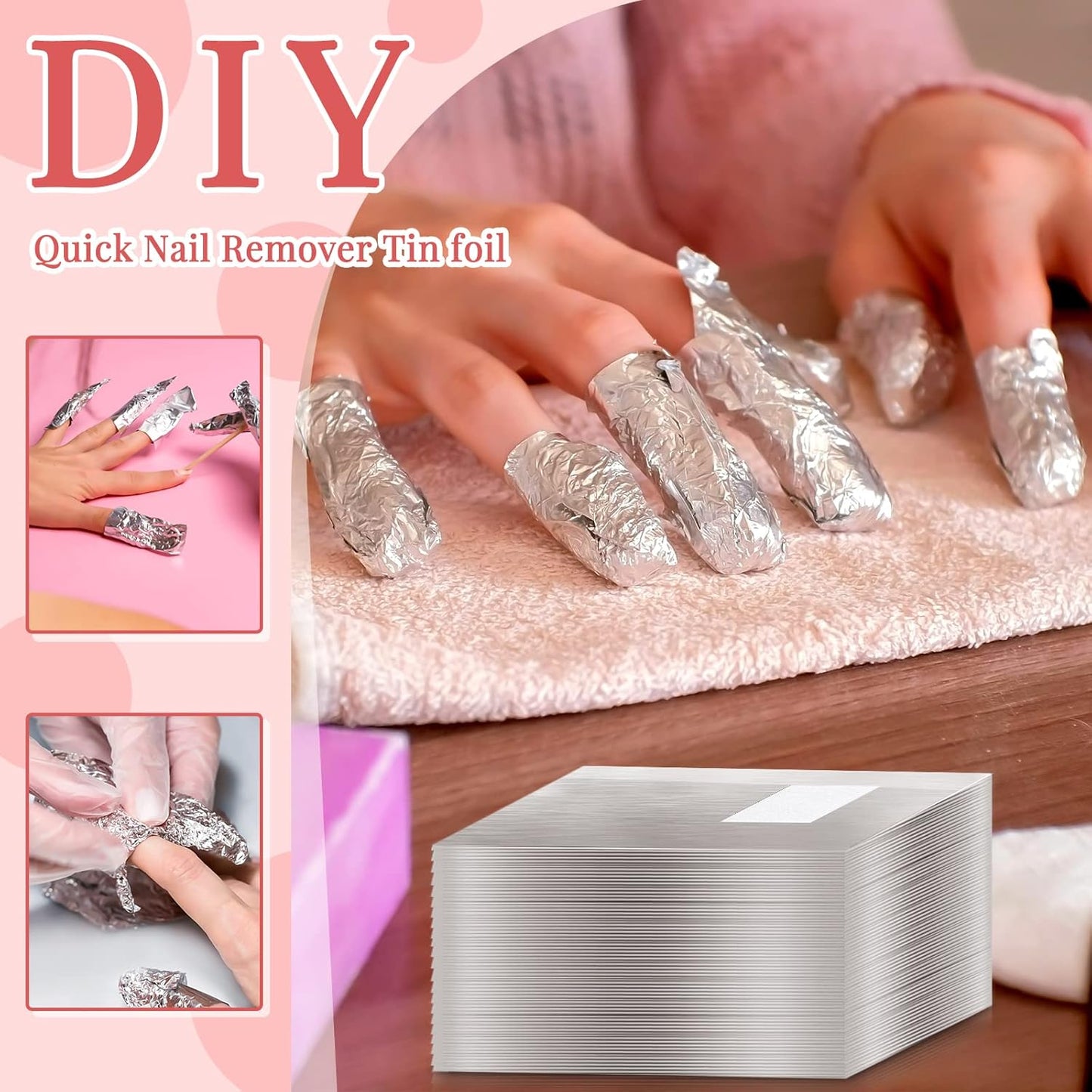 1000 Pcs Polish Remover Foil Wraps with Pre Attached Lint Pad for Removing, Silver