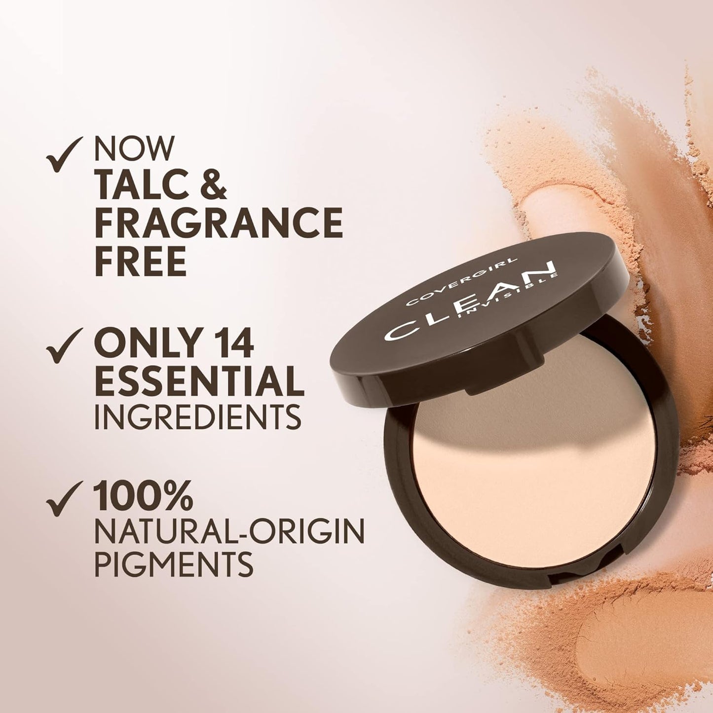 Covergirl Clean Invisible Pressed Powder, Lightweight, Breathable, Vegan Formula, Buff Beige 125, 0.38oz (Pack of 2)