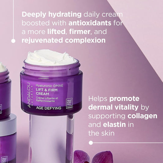Andalou Naturals Hyaluronic DMAE Lift & Firm Skin Cream | Anti Aging Face Moisturizer With Hyaluronic Acid |Helps Reduce Fine Lines & Wrinkles | 1.7 oz