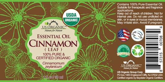 US Organic 100% Pure Cinnamon Leaf Essential Oil - USDA Certified Organic, Steam Distilled - W/Euro Dropper (More Size Variations Available) (30 ml / 1 fl oz)