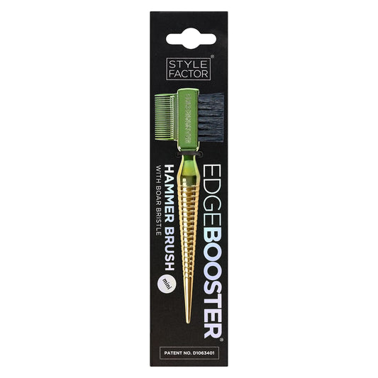 STYLE FACTOR EDGE BOOSTER® Hammer Brush Rat Tail– Double-Sided Edge Control Brush & Comb with Boar Bristles – For Edges, Slick Backs, Baby Hair Styling, and Taming Flyaways- Travel Size