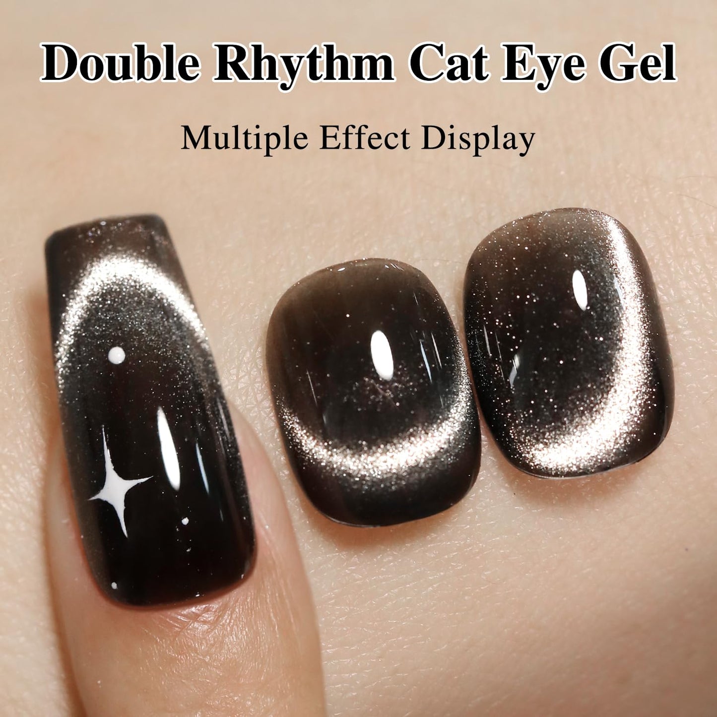 Double Rhythm 0.5 OZ Cat Eye Gel Polish with Magnet 15ML Holographic Glitter Shimmer Translucent Jelly Color Magnetic Polish Salon DIY at Home (Black-MC1047)