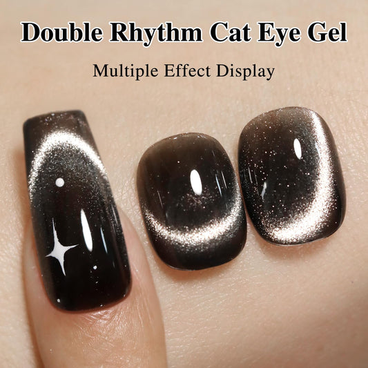 Double Rhythm 0.5 OZ Cat Eye Gel Polish with Magnet 15ML Holographic Glitter Shimmer Translucent Jelly Color Magnetic Polish Salon DIY at Home (Black-MC1047)