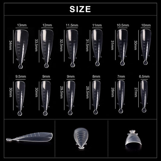 KADS 120PCS Clear Full Cover Dual Nail System Form UV Gel Acrylic Nail Art Mold Artificial Nail Tips with Scale for Extension (MODEL 6)