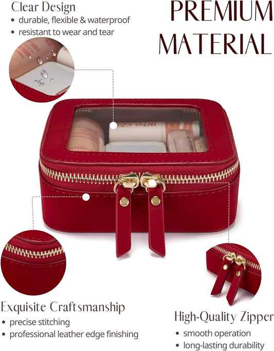 Popvibe Clear Makeup Bag Travel Cosmetic Case Transparent Toiletry Bag with Zipper, Portable Make Up Organizer Traveling Compact Car Bag for Essentials