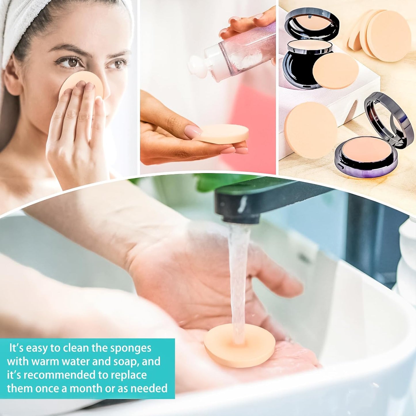 MotBach 100 PCS Nude Round Makeup Sponge, Cosmetic Sponge Round Foam Pad Eye Facial Powder Puff, Beauty Makeup Foundation Powder Blender for Women Lady All Skin Types Wet and Dry Dual Use