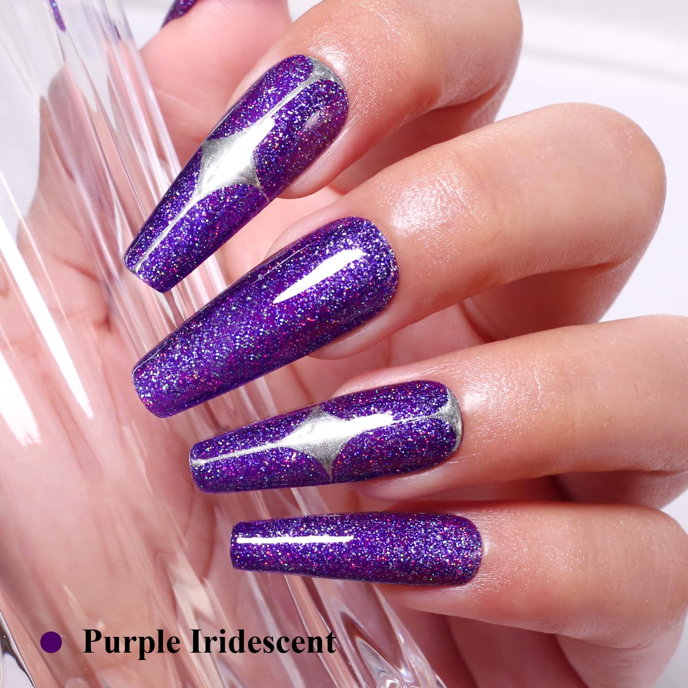 Imtiti Glitter Gel Nail Polish, Purple Iridescent Glitter Nail Gel Polish Diamond Shimmer Sparkle Soak Off UV LED Spring Summer Manicure 10ML
