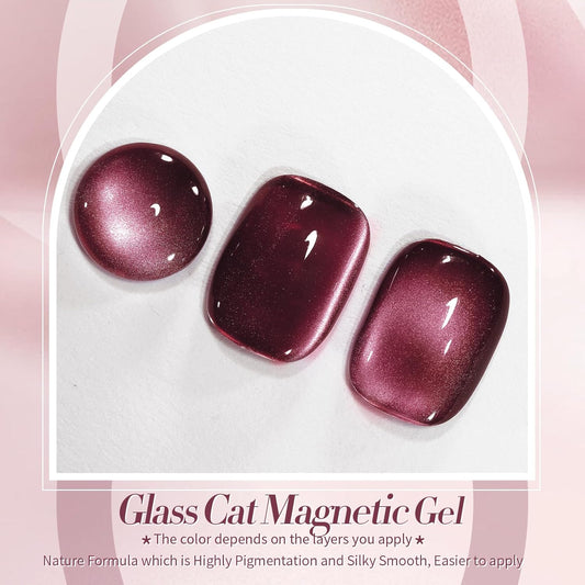 BORN PRETTY Cat Magnetic Eye Gel Nail Polish,Red Wine Jelly Glass Magnetic Gel Polish Glitter Soak Off Nail Art Salon Manicure Home Gift 15ml