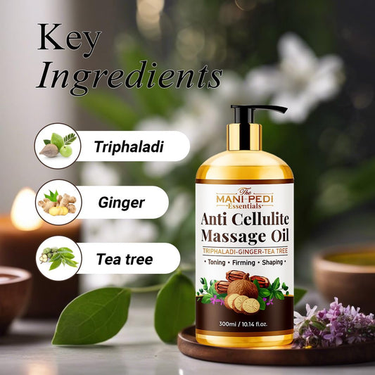 Anti Cellulite Massage Oil with Ginger Oil, Tea-Tree Oil & Natural Herbs for Toning, Firming & Shaping. 100% Natural Ingredients, Non-Sticky Texture - 10 Fl Oz