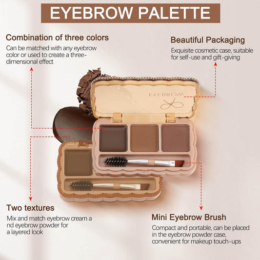 Boobeen Eyebrow Palette, 4 Colors Brow Powder Kit, Eye Brow Pomade with Double-ended Brush, Long-lasting Eye Makeup Kit, Sculpt & Define Eyebrows, for Beginners