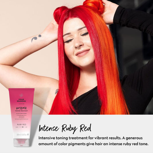 FOUR REASONS Color Mask INTENSE- Ruby Red, 6.76 fl oz - Semi Permanent Hair Dye for Lightened and Colored Hair, 100% Vegan Conditioner - Intensive Toning Treatment with 27 Colors - Cruelty Free