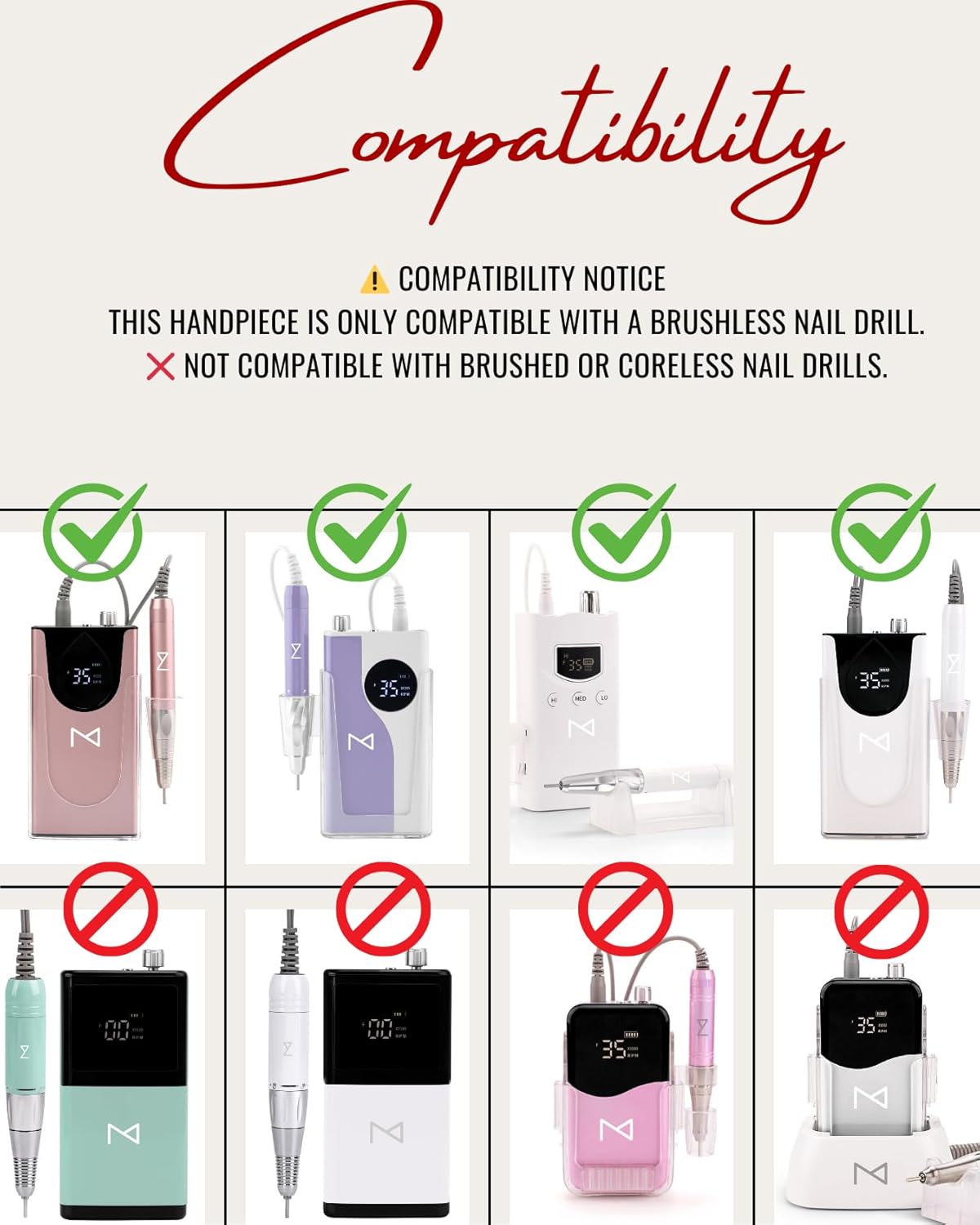 M - Max Brushless Motor Nail Drill Handpiece Only - 35K RPM | Machine Not Included | Compatible with M Brushless Nail Drill System (Handpiece - Black)