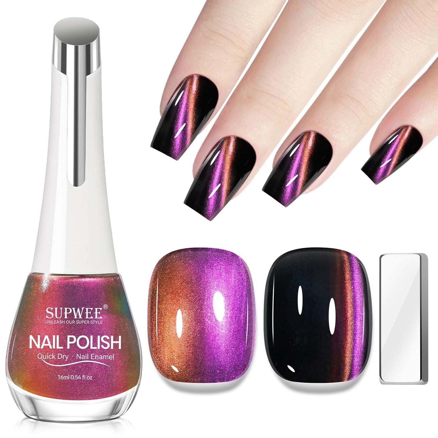 Magnetic Nail Polish Quick Dry Cat Eye Nail Polish Non Gel for Fingernail Air Drying Fast Lacquer Manicure Gift For Women Girls 16ml, 0.54fl oz