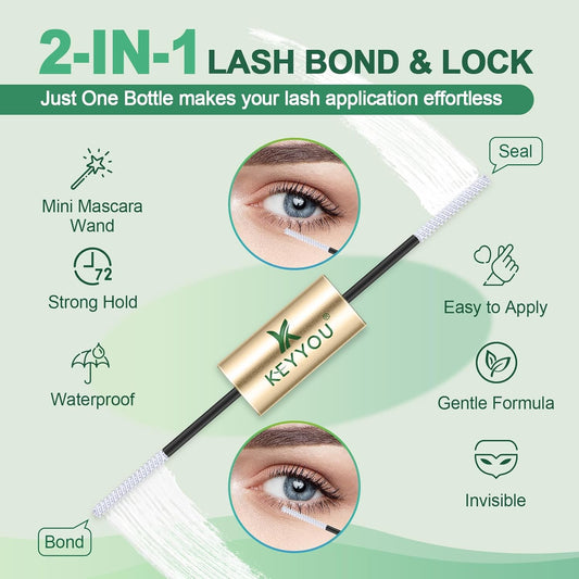 KEYYOU Lash Bond and Seal Cluster Lash Glue For Lash Clusters Strong Gentle Comfortable Bond and Seal WaterProof Mascara Wand Individual Lash Glue 5ml+5ml（CLEAR)