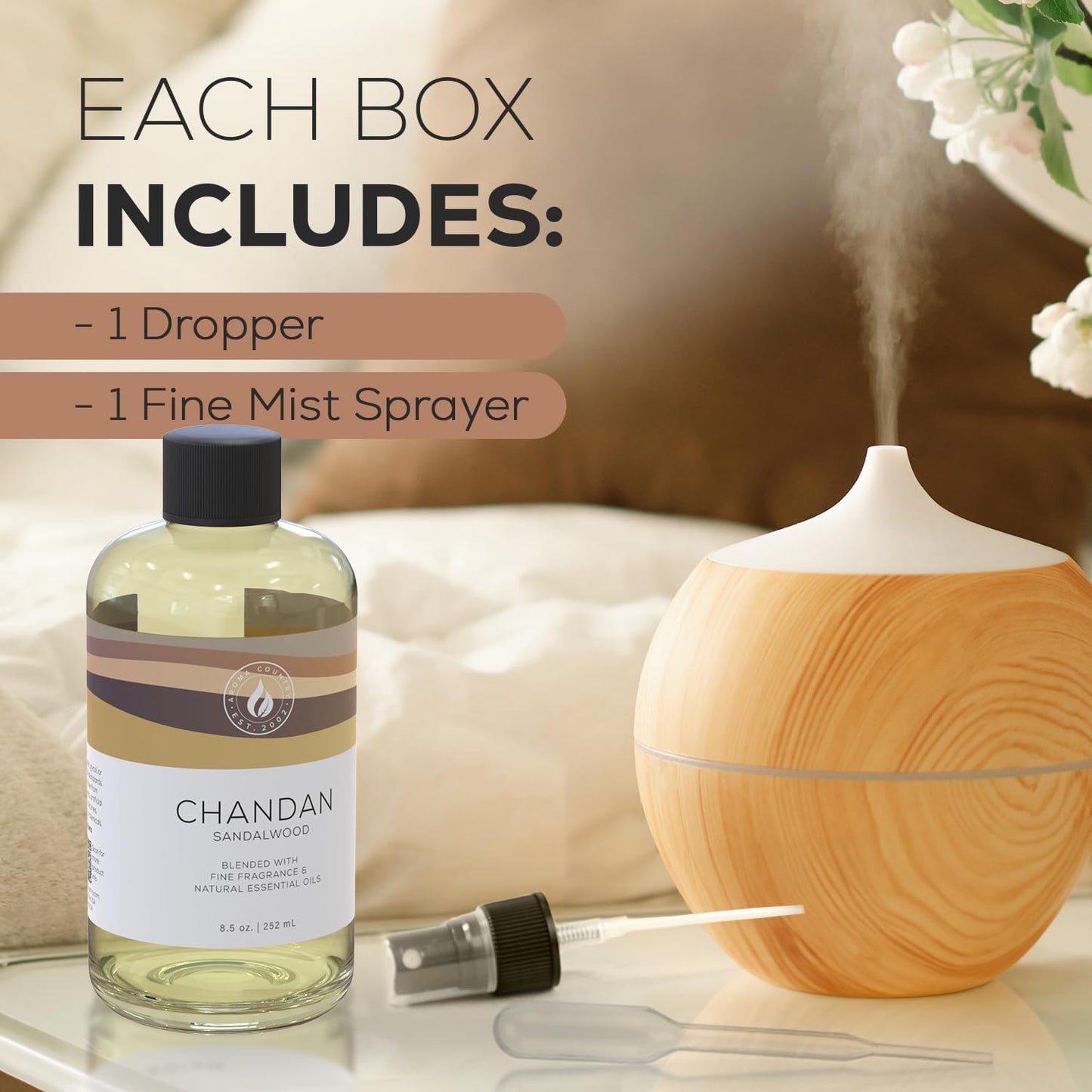 Aroma Country Chandan Diffuser Oil - Luxury Essential Oils for Diffuser Refill & Air Freshener Room Spray - Long-Lasting & Natural Home Fragrance, Sandalwood Scented Oil for Diffusers (8.5 Fl. oz)