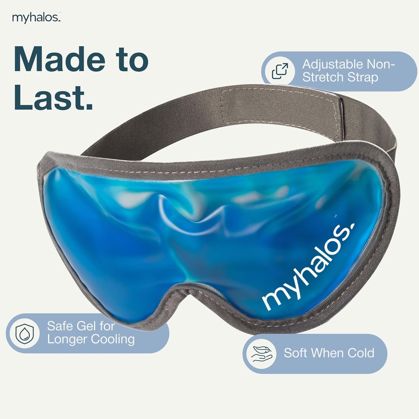 MyHalos® Gel Eye Mask - Reusable Cold Eye Mask with Adjustable Straps- Our Soothing Eye Gel Mask Helps Puffy Eyes, Dark Circles and Hangovers - Our Eye Ice Pack Also Relieves Sinus Pain & Headaches