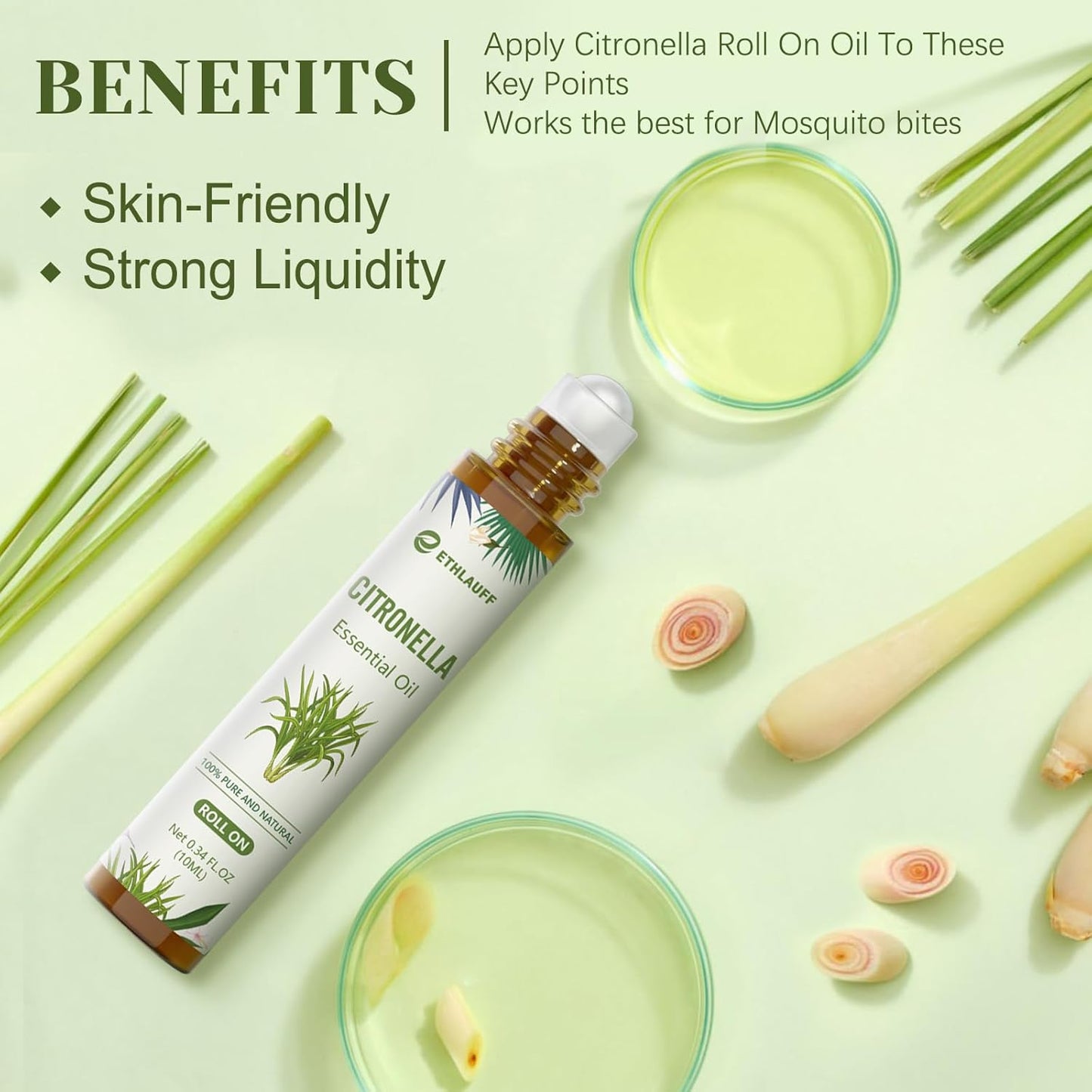 Citronella Essential Oil Roll On, Citronella Oil for Skin, Relaxation Gift for Women and Men