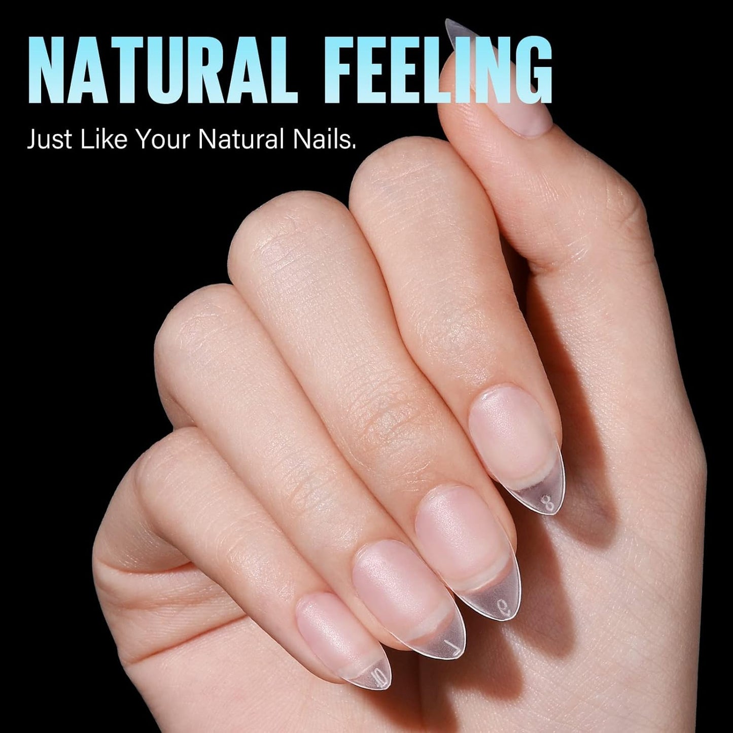 TOMICCA Short Almond Nail Tips - 450Pcs Acrylic Nail Tips Kit, 15 Sizes Pre Buffed Almond False Tips, Full Cover Double-sided Matte Nails for Nail Art Extension Press on Nails