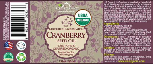 US Organic Cranberry Seed Oil, USDA Certified Organic,100% Pure & Natural, Cold Pressed Virgin, Unrefined in Amber Glass Bottle w/Glass Eyedropper for Easy Application (2 oz (56 ml))