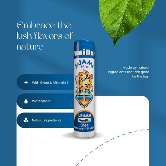 Miami Sun Natural Ghee Lip Balm, Hydrating Lip Treatment with Shea Butter & Beeswax, Organic & Non-Toxic, Best for Dry, Chapped Lips - Moisturizing, Healing, Chemical-Free Lip Care (20 Count, Variety)