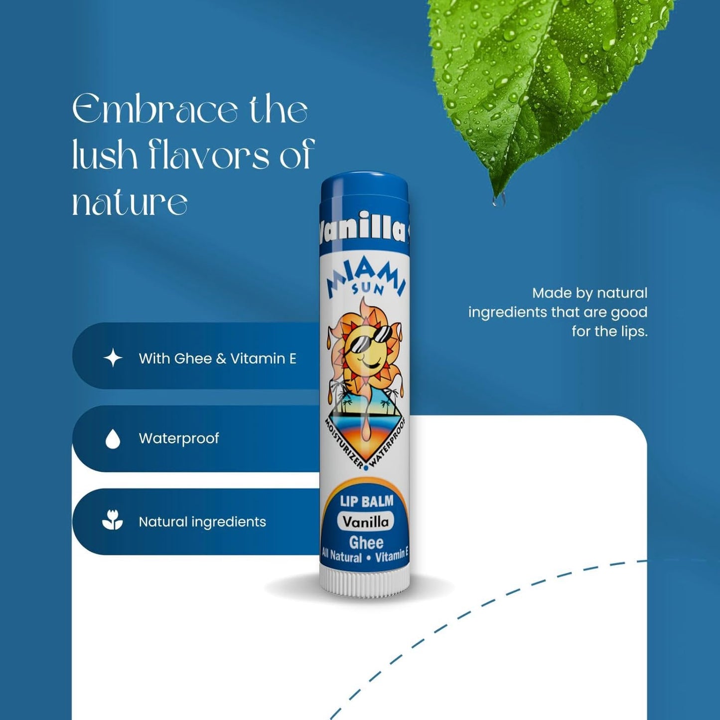 Miami Sun Natural Ghee Lip Balm, Hydrating Lip Treatment with Shea Butter & Beeswax, Organic & Non-Toxic, Best for Dry, Chapped Lips - Moisturizing, Healing, Chemical-Free Lip Care (12 Count, Vanilla)