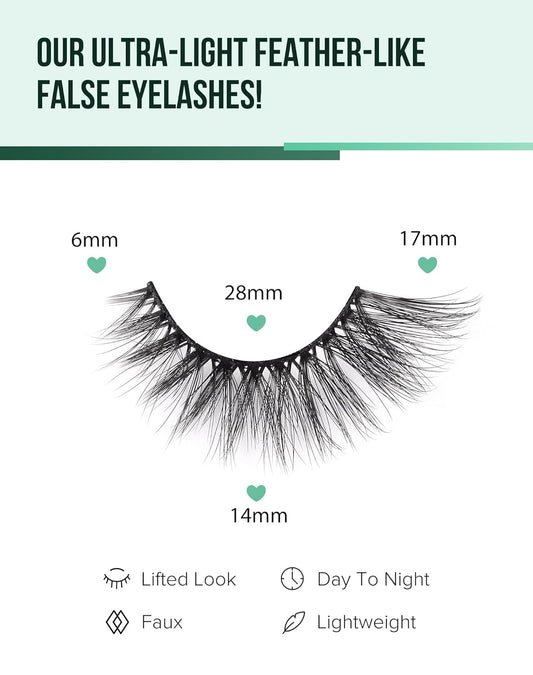 Cat Eye Lashes Soft Mink False Eyelashes Natural False Lashes Wispy Fake Lashes C Curl Faux Mink Lashes Fluffy False Lashes Pack 17MM