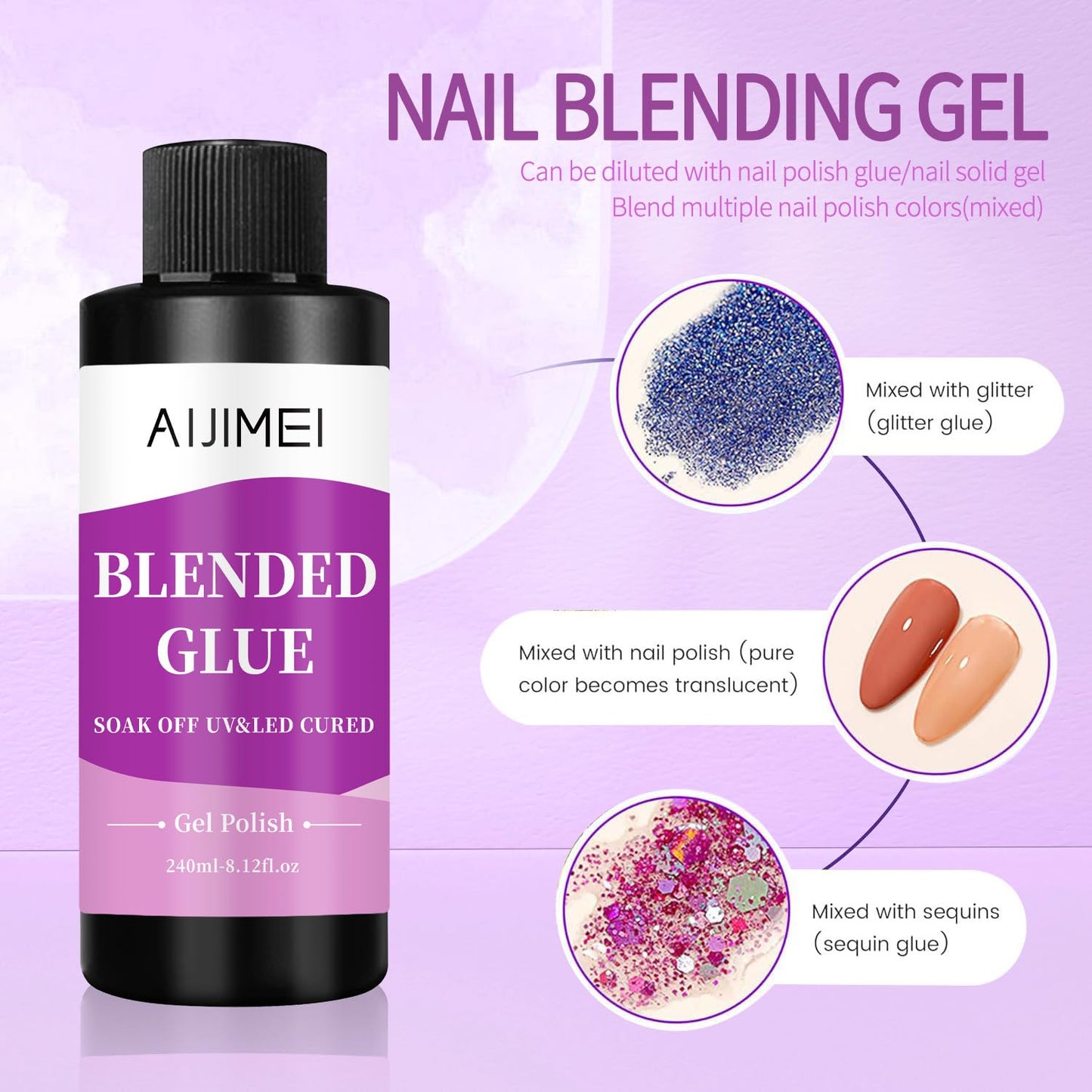 AIJIMEI Nail Polish Thinner Glue 8fl.oz Clear Nail Blending Glue for Blending, diluting, Mixing Glitter Powder Mixer Gel Polish Dilution Color Sequins MixingGlue 240ml for Nail Designer