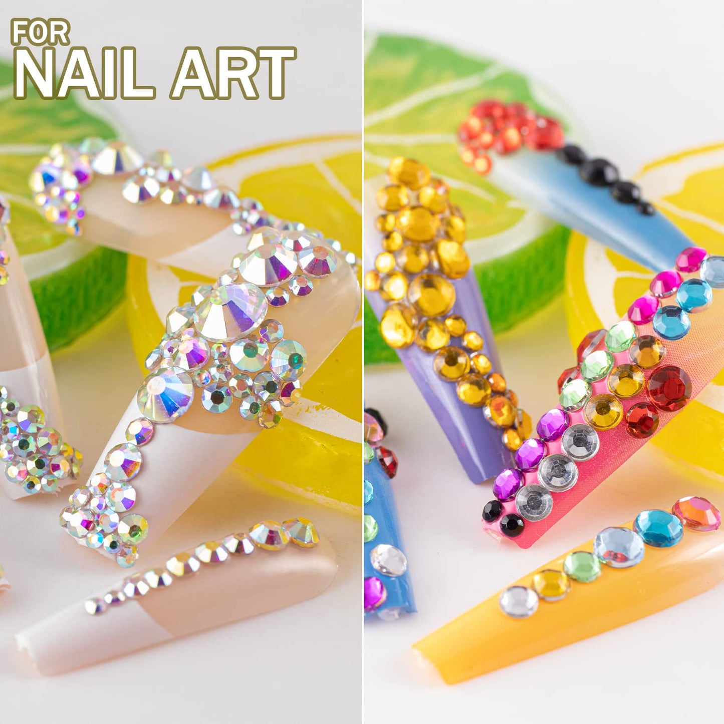 Two Packs of Flatback Rhinestones 4520 Pcs Colorful Nail Art Flatback Crystal Colorful+AB Rhinestone with Picker Pencil and Tweezer for Nail Art and Decoration