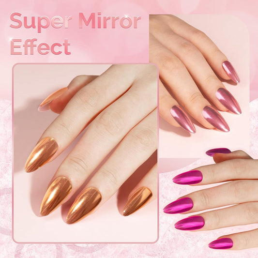 MelodySusie 9Pcs Chrome Nail Powder for Gel Nails,Metallic Mirror Effect Pigment Stylish and Technological Fine Glitter for Home DIY Salon Use