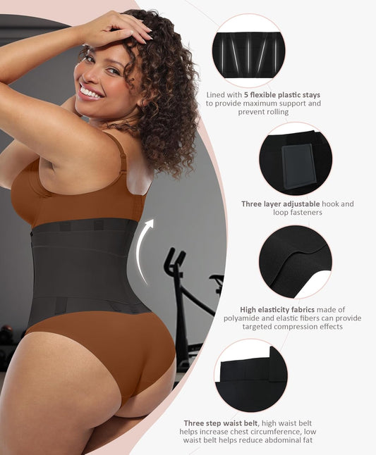 FeelinGirl Waist Trainer Belt Waist Cincher Trimmer Ab Belt Tummy Control Body Shaper with Triple Wrap Women and Men