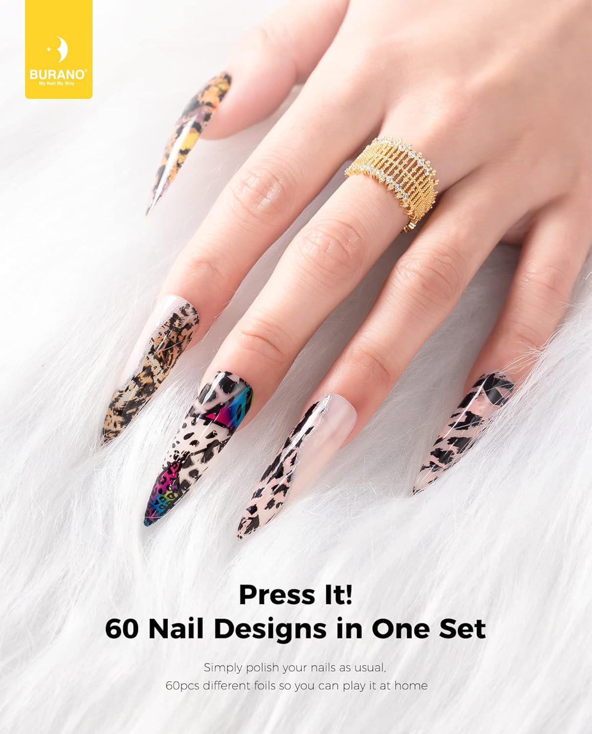 BURANO Nail Art Foil Glue Gel, 15ML 2 Bottles with 60PCS Foils Sticker, Nails Designer Adhesive Transfer Art UV LED Lamp Required