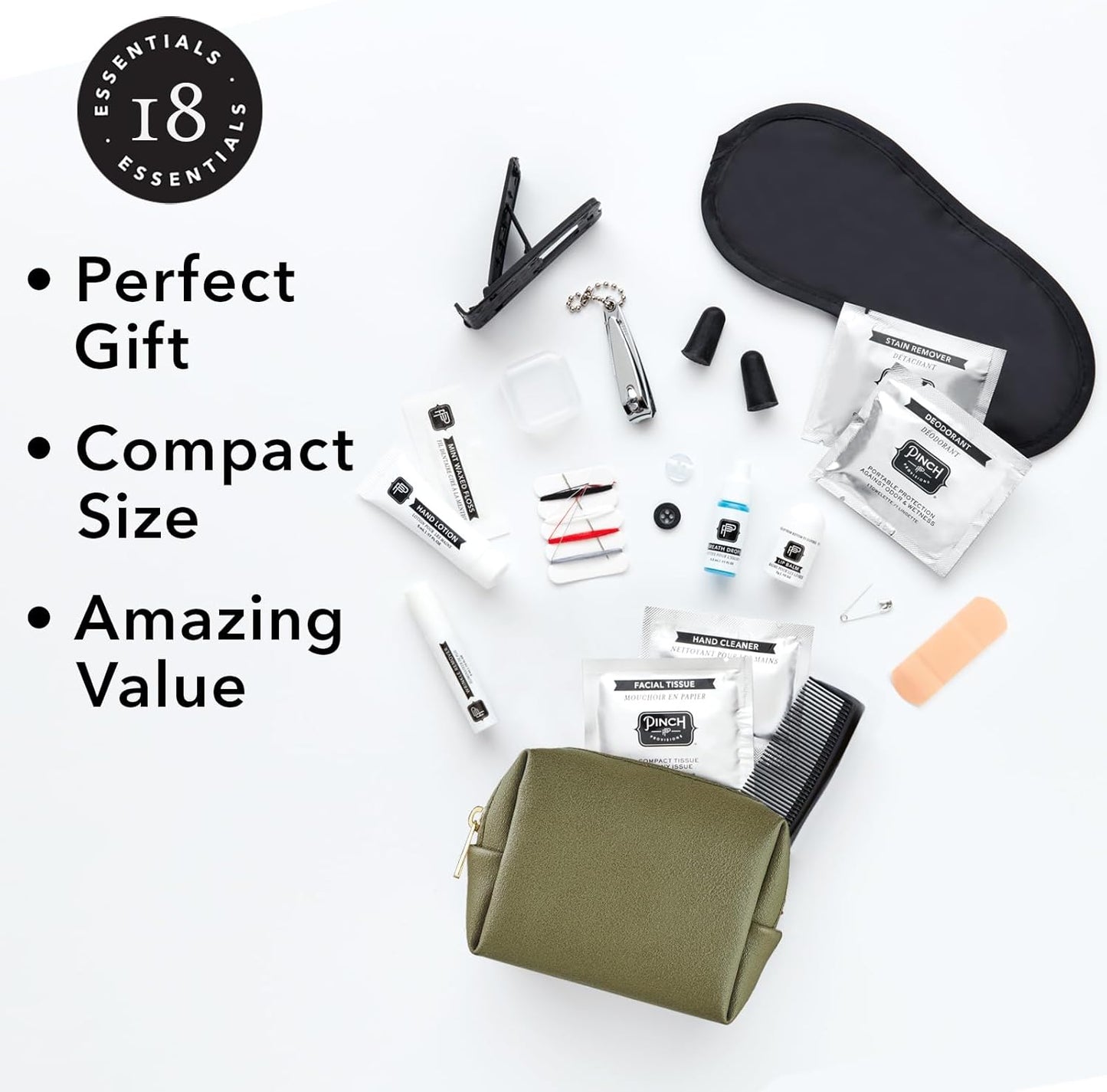 Pinch Provisions Travel Kit, includes 18 Must-Have Emergency Essential Items for Travelling, Ideal Road Trip or Airport Gift for Friends, Family & Peers, Portable Pouch