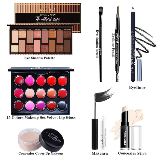 Makeup Kit for Women, All in One Makeup Gift Set for Women and Teen Girl, Full Makeup Kit with Lipgloss Eyeshadow Palette Concealer Stick Mascara Eyeliner Pencil Eye Shadow Brush