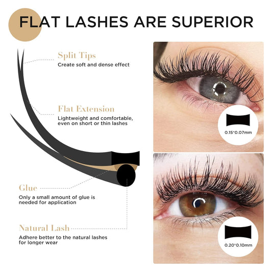 LASHVIEW Eyelash Extensions,Ellipse Flat Eyelash Extensions 0.20mm D Curl 12mm, Black,Individual Lashes,Semi-Permanent Extremely Soft Professional Salon Use