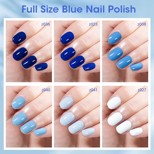 GELLEN Blue Nail Polish, Bright Navy Royal Baby Ocean Cobalt Blue White 6 Colors Set, insta Air Dry Natural Traditional Regular Nail Polish for Acrylic Natural Nails Salon Home, Non UV Gel, Hema Free