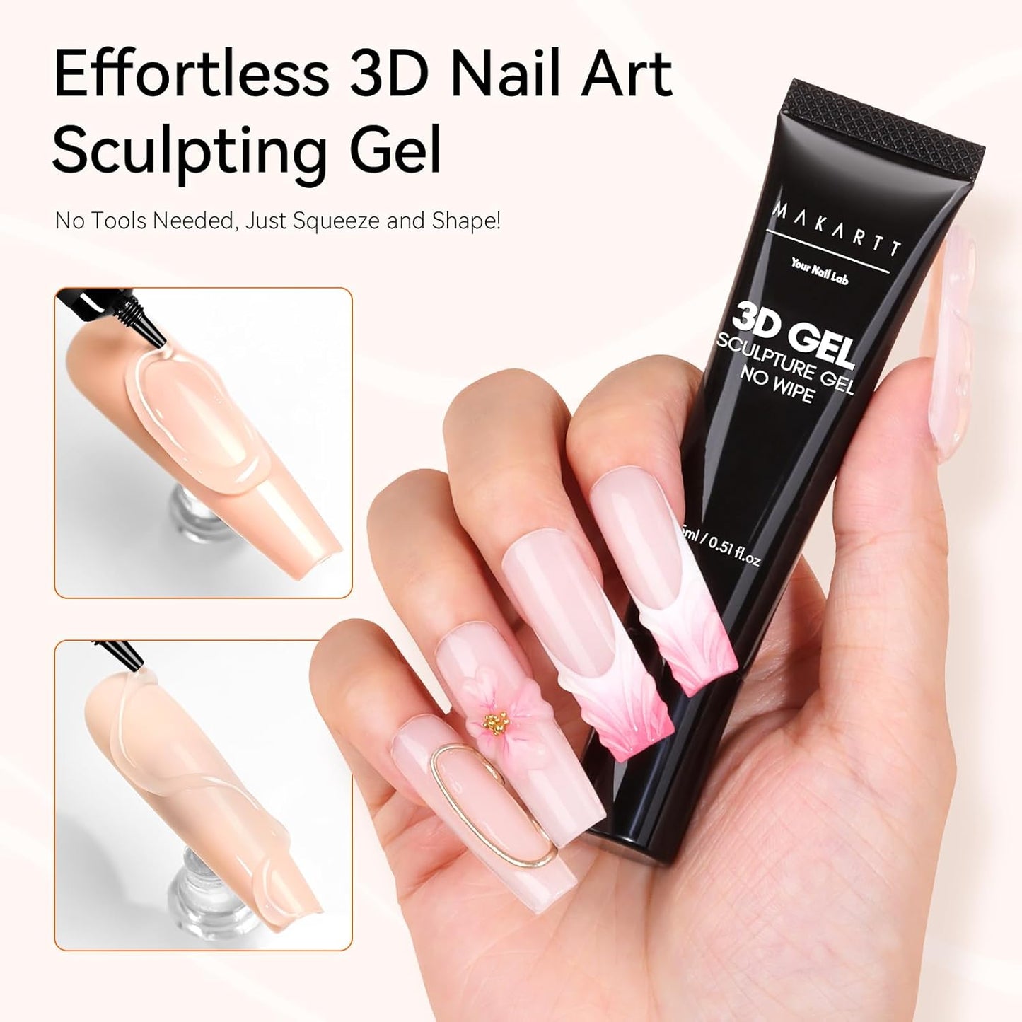 Makartt 3D Gel Nail Art: 2 Pcs 15g Nail Sculpting DIY No Wipe 3D Molding Gel for Nails Decoration, Manicure Sculpture Nails