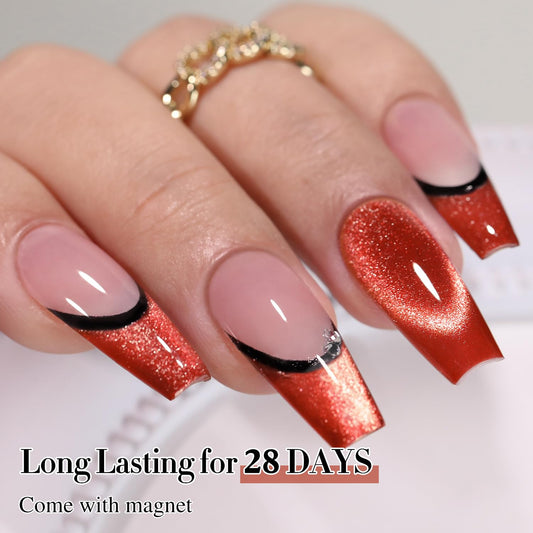 Double Rhythm 0.5 OZ Cat Eye Gel Polish with Magnet 15ML Holographic Glitter Shimmer Translucent Jelly Color Magnetic Nail Polish Salon DIY at Home (Red-MC1055)