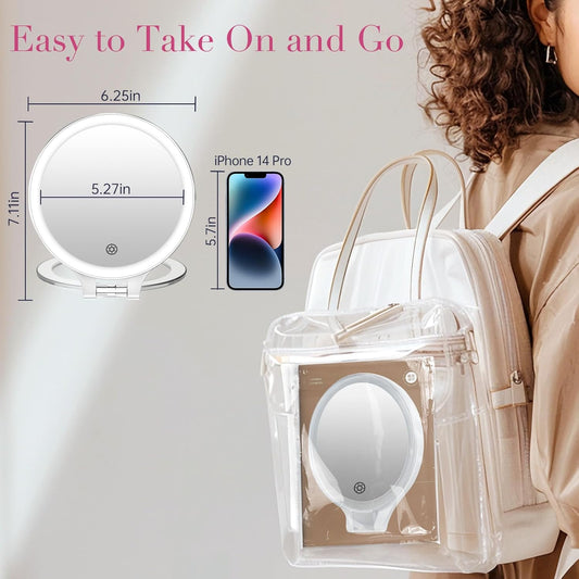 FASCINATE Magnifying Mirror with Light 10X/1X, Double Sided Travel Mirror with Light, Rechargeable Makeup Mirror with 3 Color Setting Adjustable Stand Lighted Mirror Vanity Portable Desk Cosmetic