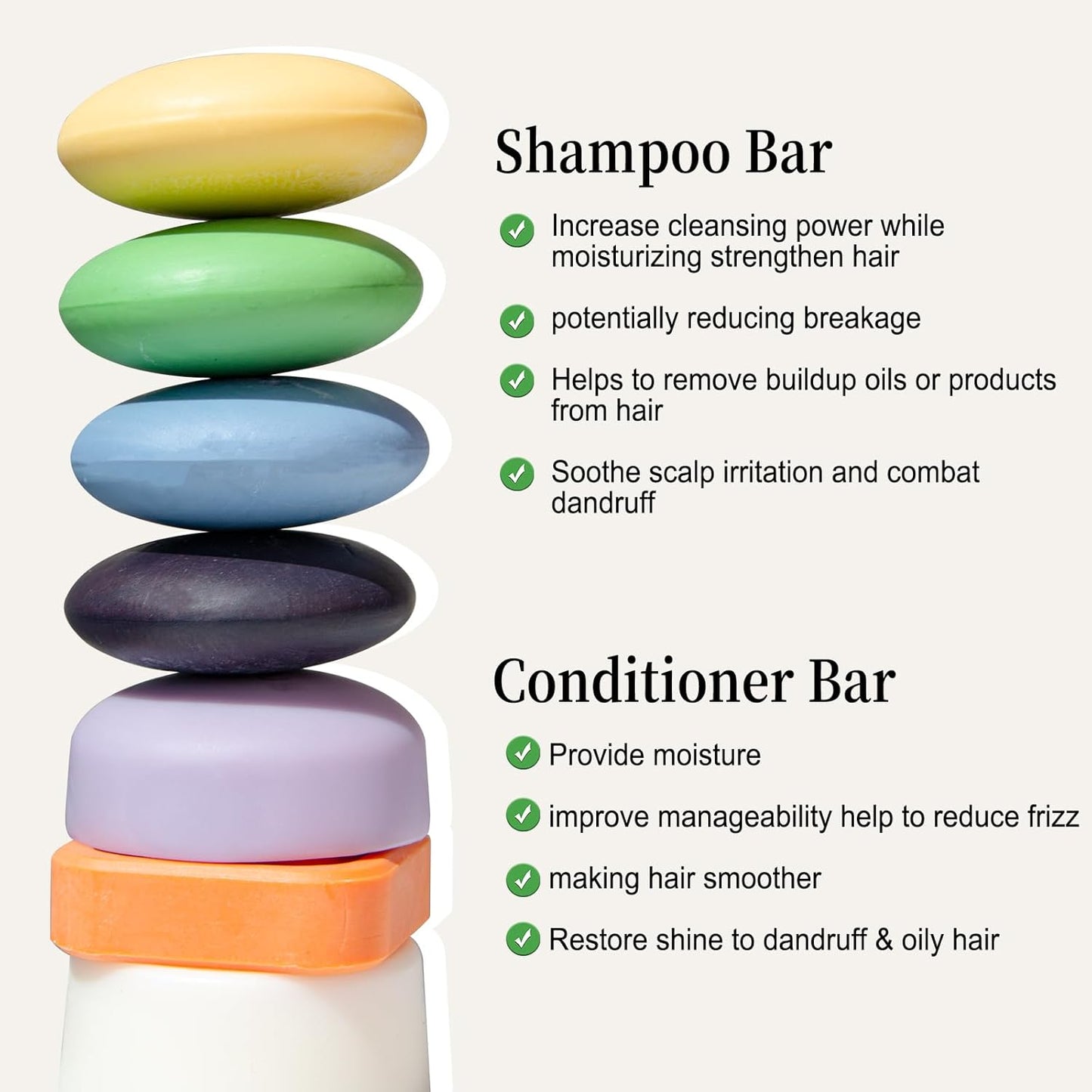 Shampoo Bar and Conditioner Bar Set - Promote Hair Growth & Purifying, Paraben Free and Sulfate Free for Men & Women Dandruff Oily Hair, 2pcs