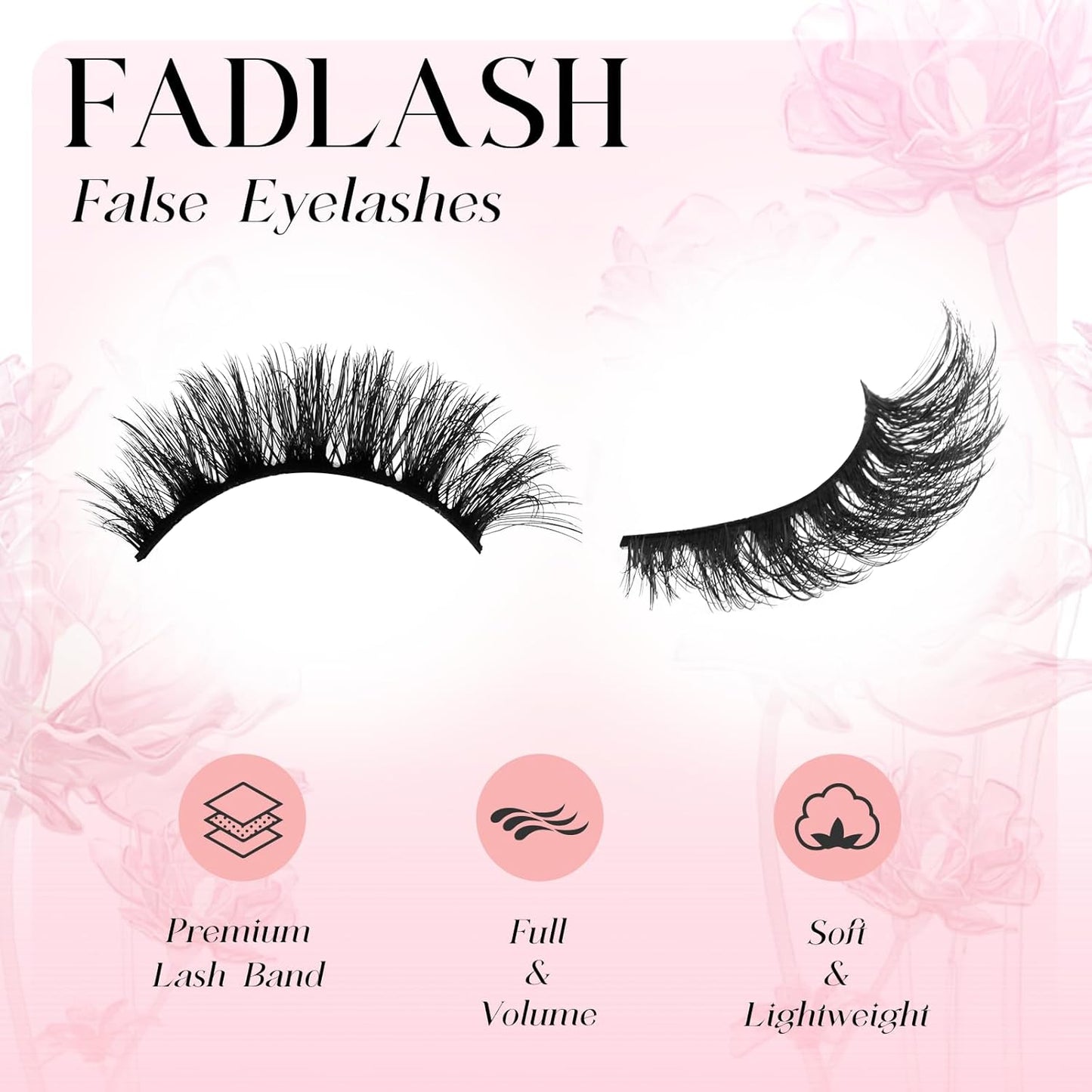 FADLASH False Eyelashes Fluffy and Voluminous Cat Eye Lashes with Thin Band Wear Comfortable Black Fake Lashes, Pack 7 Pairs, XH42
