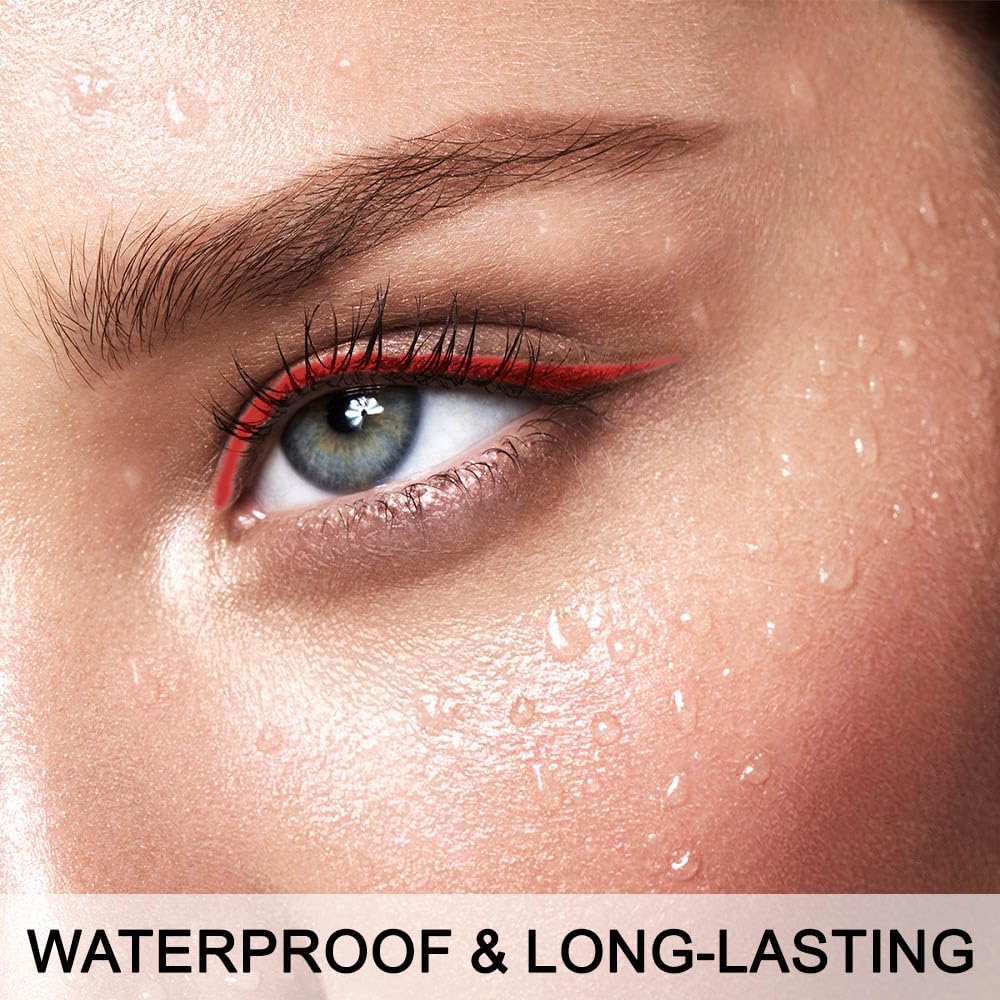 evpct 1Pcs Red Color Gel Glitter Eyeliner Pencils Set for Women Waterline Waterproof Smudge Proof lapiz de ojos delineador de ojos contra el agua Eye Liner Makeup, 10# Red