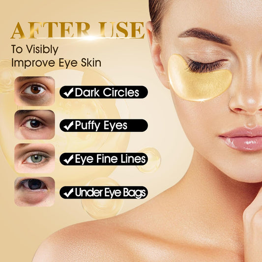 120 PCS 24K Gold Under Eye Patches for Dark Circles and Puffy Eyes, Eye Mask With Collagen and Hyaluronic Acid for Dark Circles, Puffiness and Wrinkles, Eye Skin Care for Women