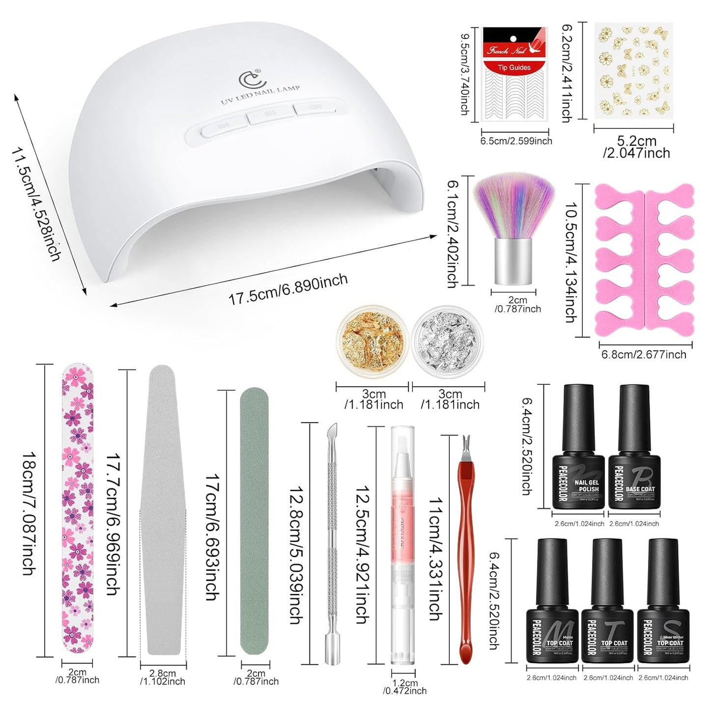 Peacecolor Gel Polish Kit with U V Light, 22 Colors Milky White Pink Blue Rose Red Glitter All Seasons Gel Nail Kit with Top Base Coat Nails Art Home Manicure DIY