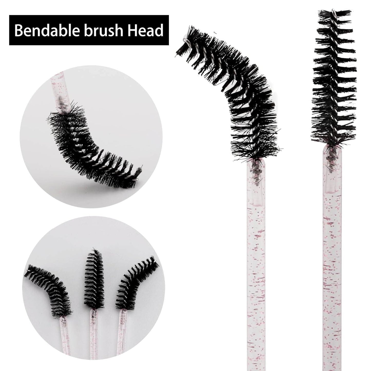 Tbestmax 300 Pcs Disposable Spoolies, Mascara Wand Eyelashes Brushes Applicator for Eyebrow Eye Lash Extension Pink Stick Black Head