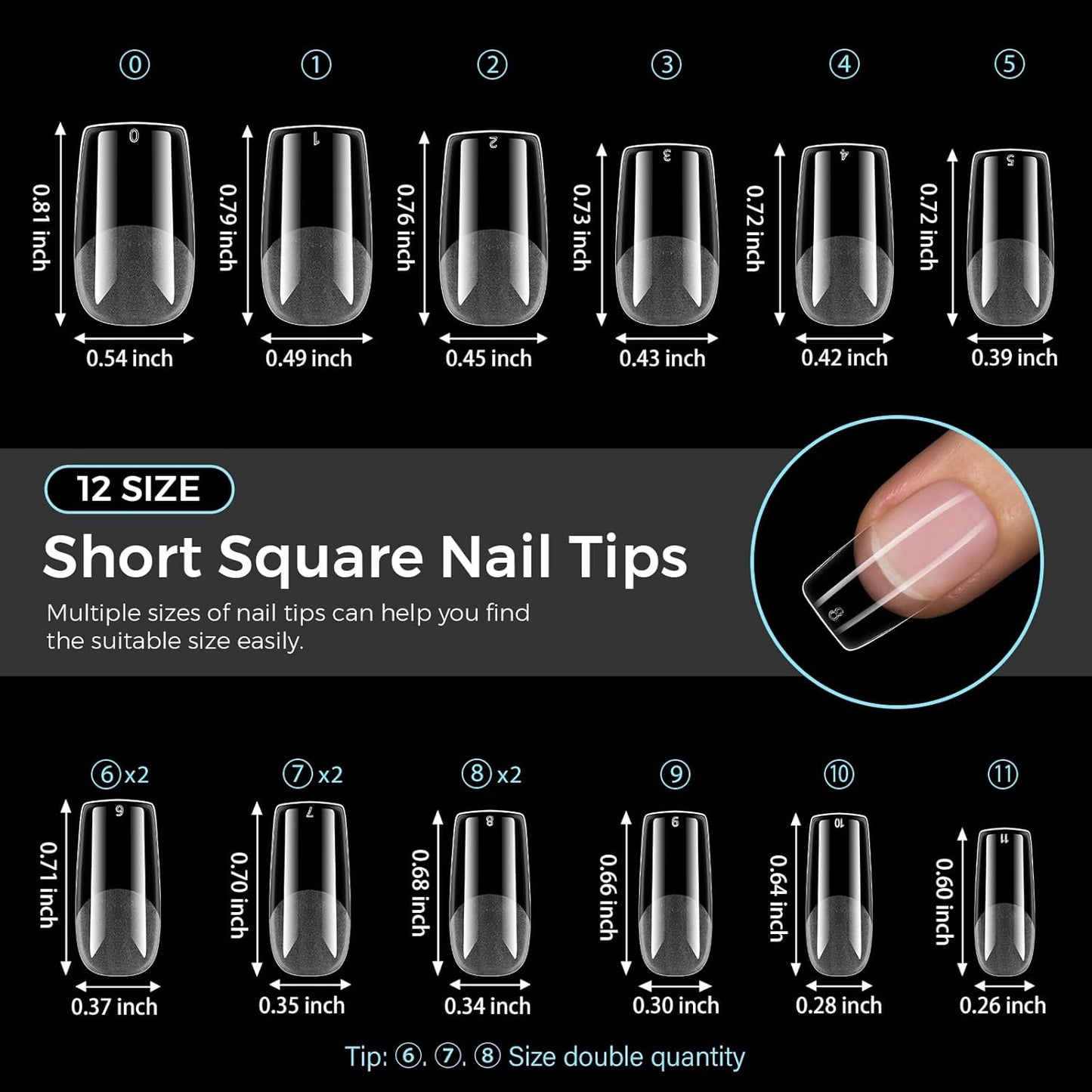 TOMICCA Short Square Nail Tips Acrylic Nails 240Pcs Acrylic Nail Kit Gel Nail Tips 12 Sizes Pre-shape Short Clear Fake Nails for Nail Extension Art Home DIY