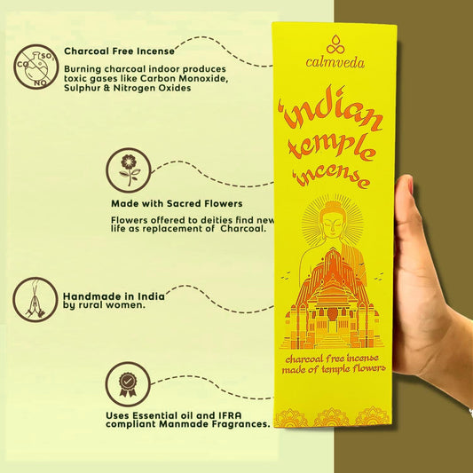 Spiritual Indian Temple Incense Sticks - 80 Charcoal Free Incense Sticks, Made from Upcycled Flowers | Inspired by Siddhivinayak Temple (Mumbai) | Spiritual Incense to add Calmness