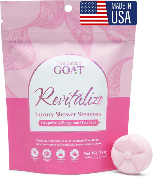 TLG Revitalize Shower Steamers Aromatherapy 7 Pack – USA Made with Menthol, Grapefruit, Bergamot & Tea Tree Essential Oils – Long-Lasting Citrus Shower Bombs – Gift for Men & Women