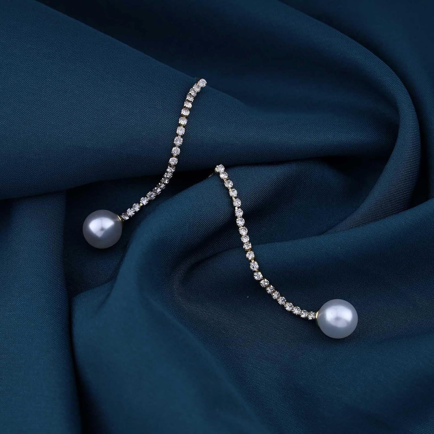 Vintage Rhinestone Pearl Drop Earrings Gold Long Tassel Pearl Earrings Linear Crystal Chain Earrings Cz Rhinestone Tennis Earrings Jewelry for Women