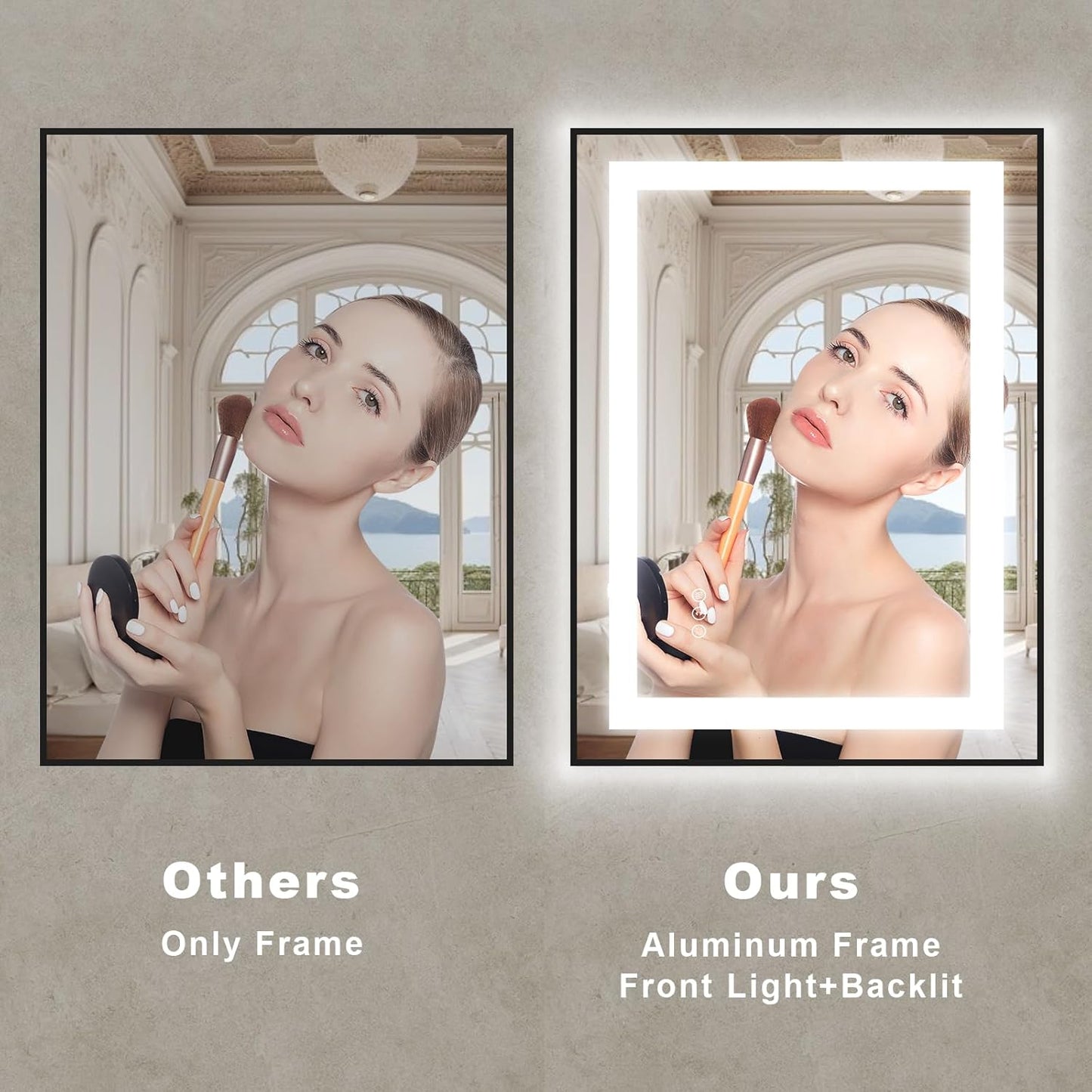 OKPAL 24x36 Black LED Mirror for Bathroom, Lighted Bathroom Mirror with Lights, Frontlit & Backlit Lighted Vanity Mirror, Anti-Fog, Dimmable, Memory, Shatterproof, Horizontal/Vertical